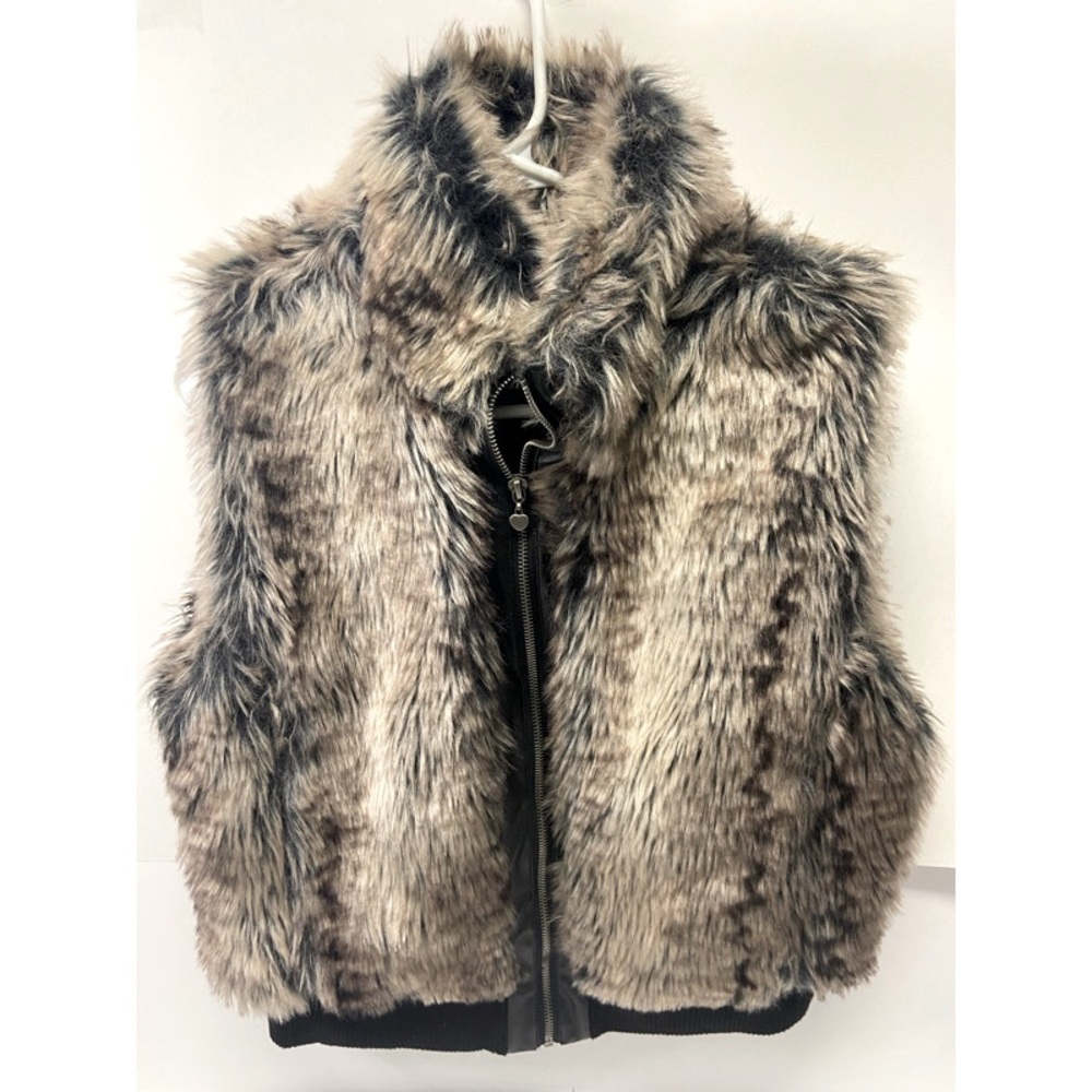 Faux fur/ faux  leather zip-up outerwear vest